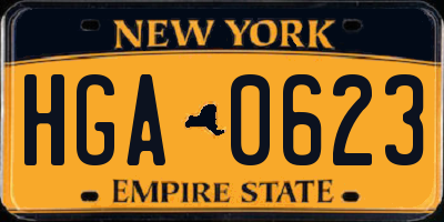 NY license plate HGA0623