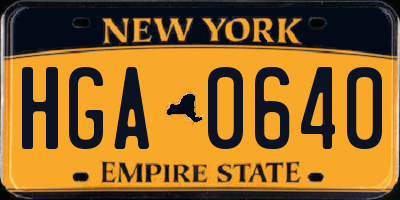 NY license plate HGA0640