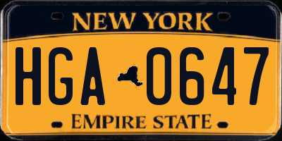 NY license plate HGA0647