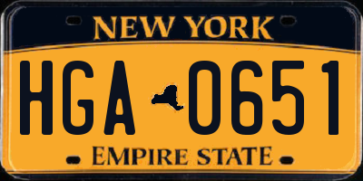 NY license plate HGA0651