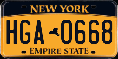 NY license plate HGA0668