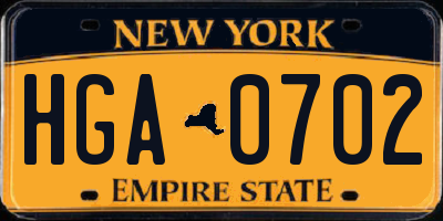 NY license plate HGA0702