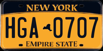 NY license plate HGA0707