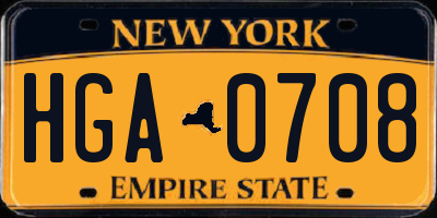 NY license plate HGA0708