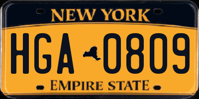 NY license plate HGA0809