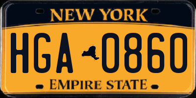 NY license plate HGA0860