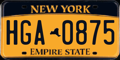 NY license plate HGA0875