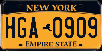 NY license plate HGA0909