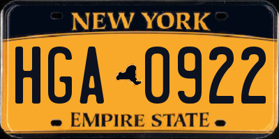 NY license plate HGA0922