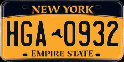 NY license plate HGA0932