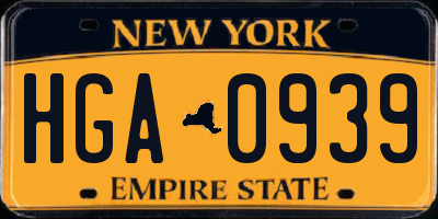 NY license plate HGA0939