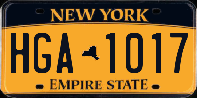 NY license plate HGA1017