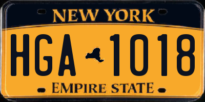 NY license plate HGA1018