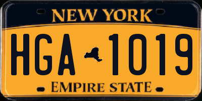 NY license plate HGA1019