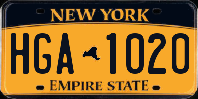 NY license plate HGA1020