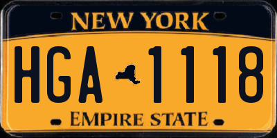 NY license plate HGA1118