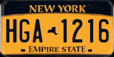 NY license plate HGA1216