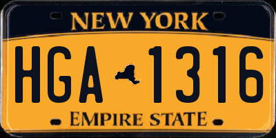 NY license plate HGA1316