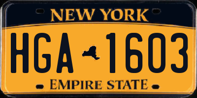 NY license plate HGA1603