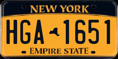 NY license plate HGA1651