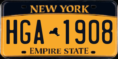 NY license plate HGA1908