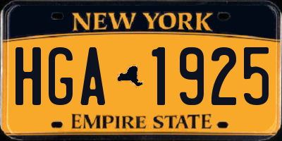 NY license plate HGA1925