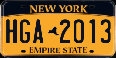 NY license plate HGA2013