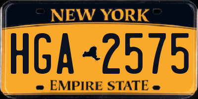 NY license plate HGA2575