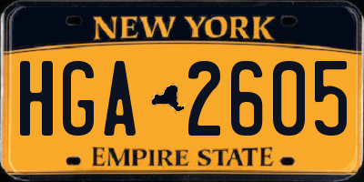 NY license plate HGA2605