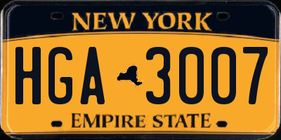NY license plate HGA3007