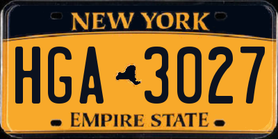 NY license plate HGA3027