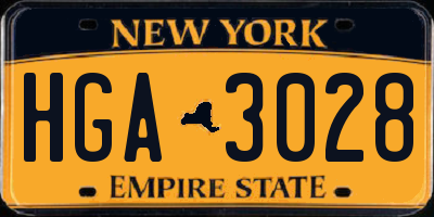 NY license plate HGA3028