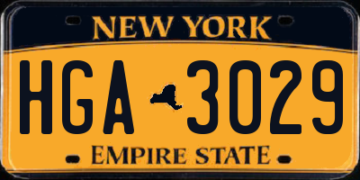 NY license plate HGA3029