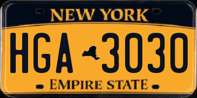NY license plate HGA3030