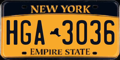 NY license plate HGA3036