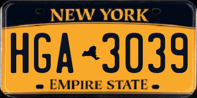 NY license plate HGA3039