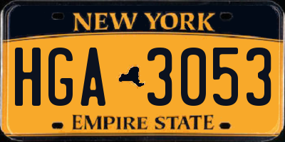 NY license plate HGA3053