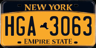 NY license plate HGA3063