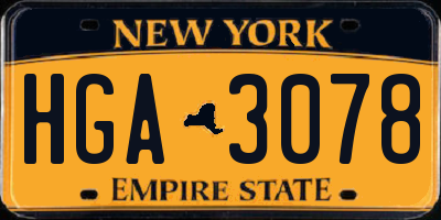 NY license plate HGA3078