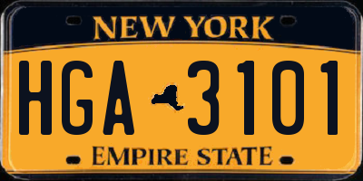 NY license plate HGA3101