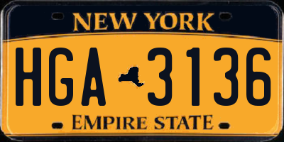 NY license plate HGA3136