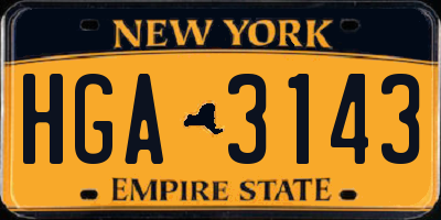NY license plate HGA3143