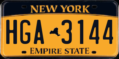 NY license plate HGA3144