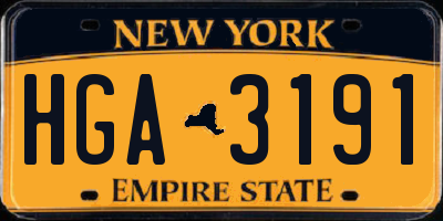 NY license plate HGA3191