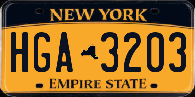 NY license plate HGA3203