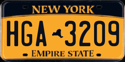 NY license plate HGA3209