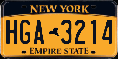 NY license plate HGA3214
