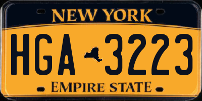 NY license plate HGA3223