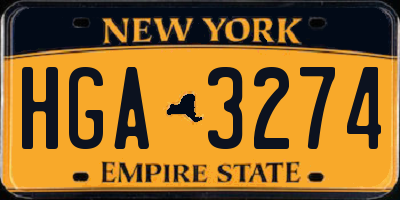 NY license plate HGA3274