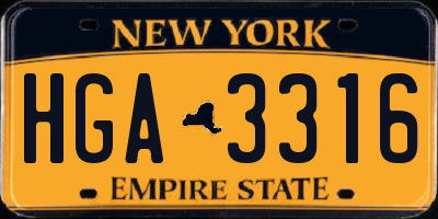 NY license plate HGA3316